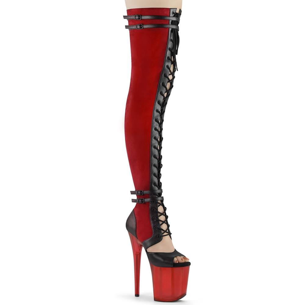 Pleaser - FLAMINGO3027 Plateau Overknee Laarzen - Rood/Zwart Product image